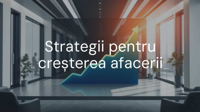 A business growth strategy concept, graph with upward trend, modern office setting, professional and motivational tone, corporate style.