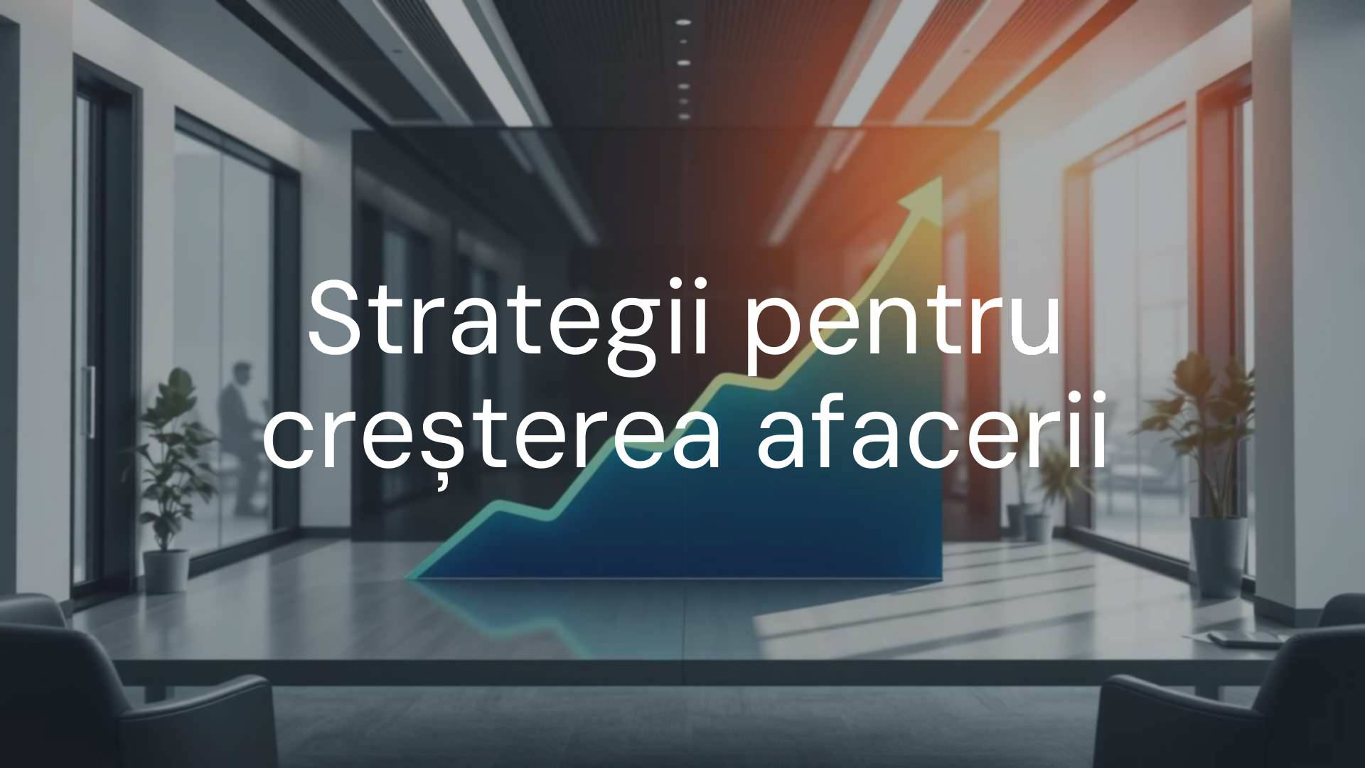 A business growth strategy concept, graph with upward trend, modern office setting, professional and motivational tone, corporate style.