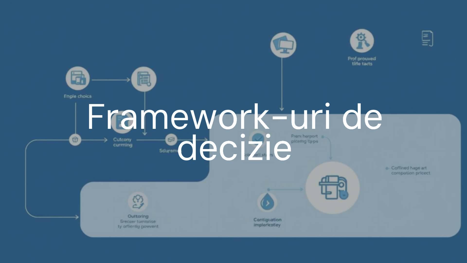 A conceptual illustration of decision-making frameworks, showing a flowchart with clear steps, options, and consequences, modern corporate style, blue and gray tones.
