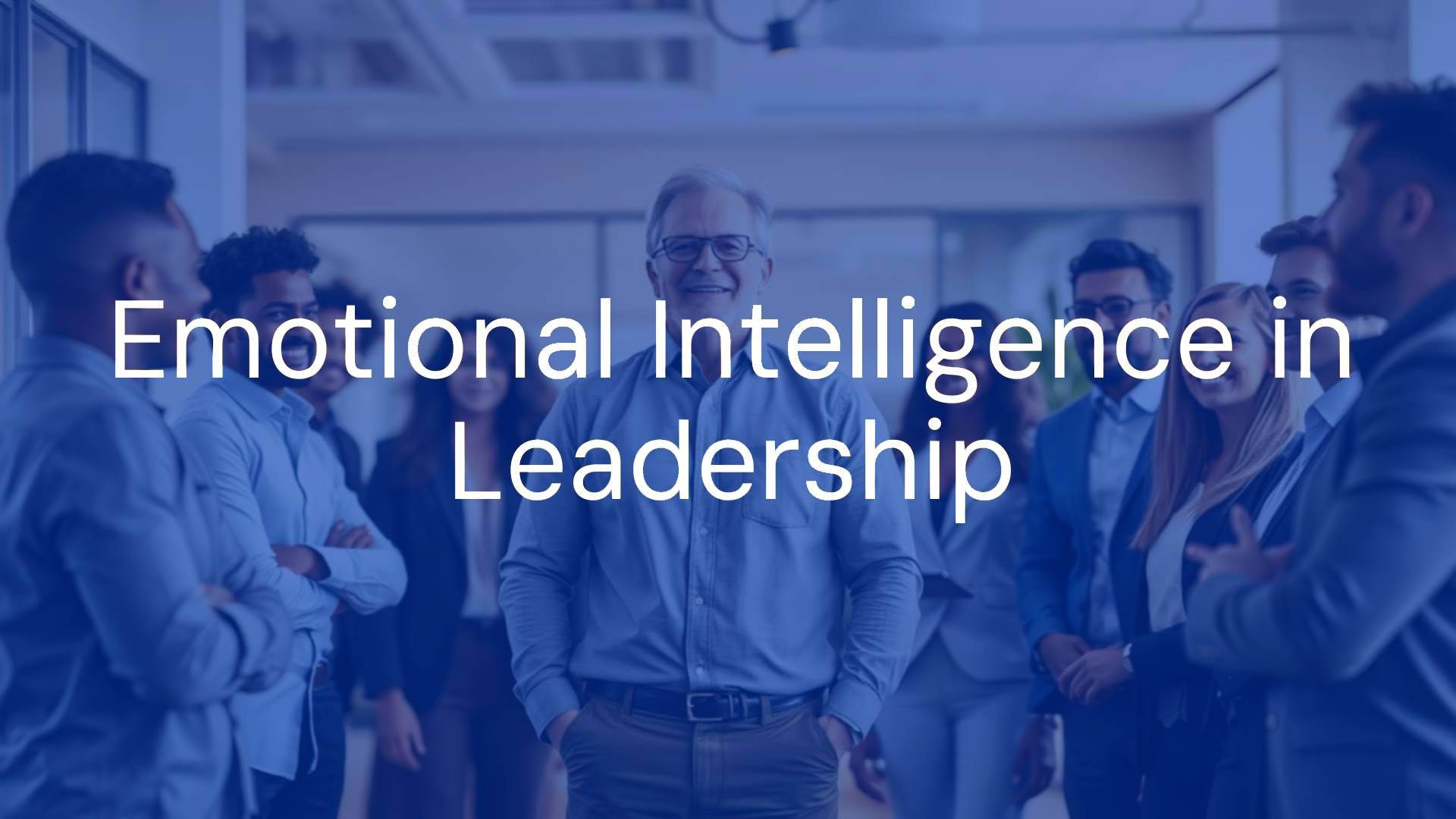 A confident leader inspiring a diverse team, emotional intelligence concept, professional office environment, warm and motivational atmosphere, realistic style.