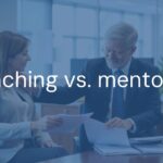 Two professionals, one guiding the other, coaching vs. mentoring concept, office setting, professional and supportive atmosphere, realistic style.