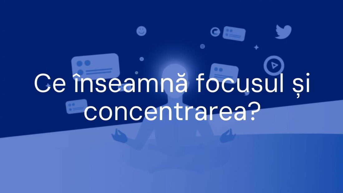 A person meditating with a glowing brain, surrounded by floating digital distractions like notifications and social media icons, minimalist and modern style.