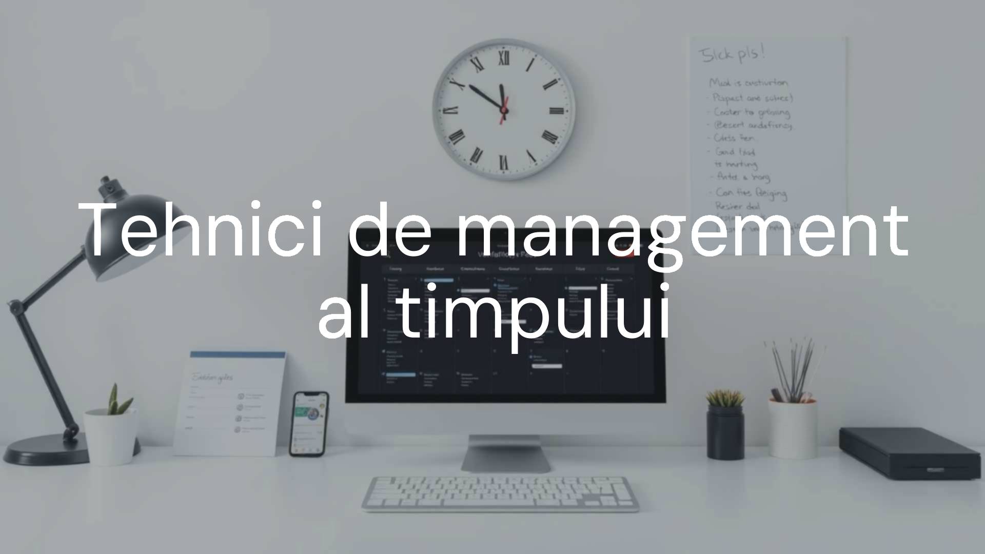 Time management concept with a clock, calendar, organized to-do list, and a workspace, clean and professional, minimalistic style