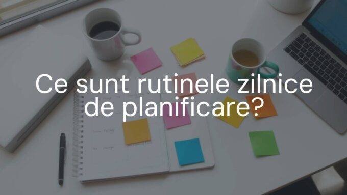 A well-organized desk with a planner, colorful sticky notes, a cup of coffee, and a laptop, morning sunlight, clean and minimalist style, productivity vibe.