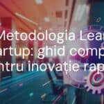 Lean Startup methodology, business innovation, speedometer and gears, modern office, dynamic and energetic vibe, bright colors, digital art style.