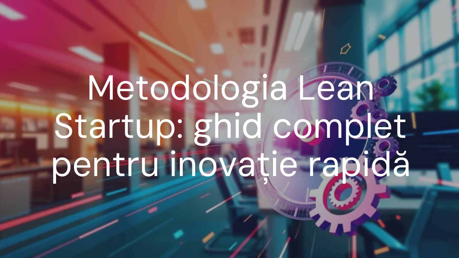 Lean Startup methodology, business innovation, speedometer and gears, modern office, dynamic and energetic vibe, bright colors, digital art style.