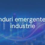 Futuristic city skyline with glowing digital trends emerging, abstract technology flow, blue and purple hues, modern and dynamic.