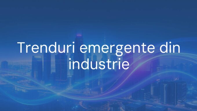 Futuristic city skyline with glowing digital trends emerging, abstract technology flow, blue and purple hues, modern and dynamic.