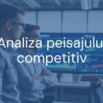 Business competitors analyzing market trends on a digital dashboard, modern office setting, realistic style.