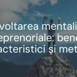 An entrepreneurial mindset, person standing on top of a mountain with a puzzle piece in hand, symbolic of innovation and problem-solving, modern corporate style.